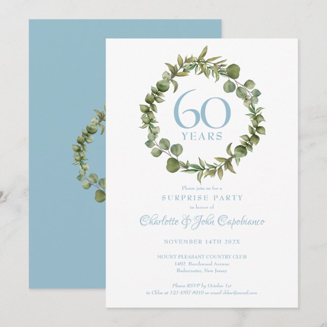 Convite Festa de Surpresa de 60 Anos de Aniversário de Dia (Frente/Verso)