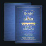 Convite Festa de Surpresa de Aniversário! Azul escovado e<br><div class="desc">Você pode guardar um segredo? Convide familiares e amigos para uma elegante e excitante celebração de aniversário surpresa com convites de festas azuis e dourados personalizados. Toda a redação desta modelo é simples de personalizar, incluindo a mensagem que diz "Shhh! É uma SURPRESA." A design apresenta uma fronteira moderna com...</div>