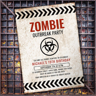 Convite Festa de surto de zumbi com texto grunge