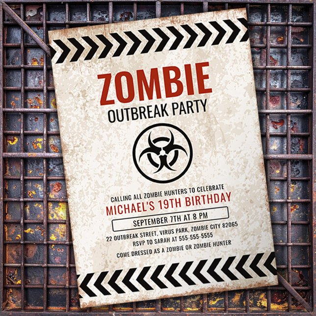 Convite Festa de surto de zumbi com texto grunge (Criador carregado)