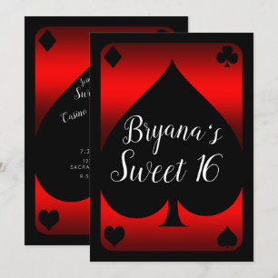 Convite Festa de Sweet 16 do Cassino Red & Black Spade Gla