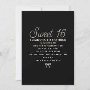Convite Festa de Sweet 16 Pérola Preta e Branca Rótulo de