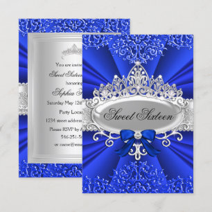 Convite Festa de Sweet Sixteen Blue Tiara & Damask