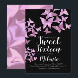 Convite Festa de Sweet Sixteen Borboletas Holográficas Ros<br><div class="desc">Convites de Sweet Sixteen com Borboletas Holográficas Falsas</div>