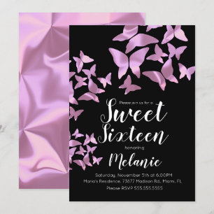 Convite Festa de Sweet Sixteen Borboletas Holográficas Ros