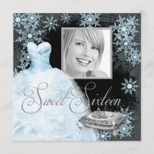 Convite Festa de Sweet Sixteen com Foto de Floco de Neve A