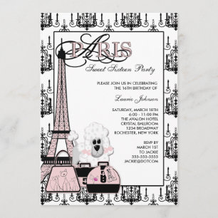 Convite Festa de Sweet Sixteen com Lustre Rosa Preto Paris