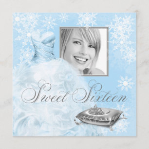 Convite Festa de Sweet Sixteen Foto Floco de Neve Azul de