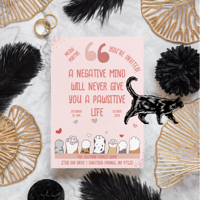 Convite Festa de Tema de Gato Pawsitivo e Positivo (Criador carregado)