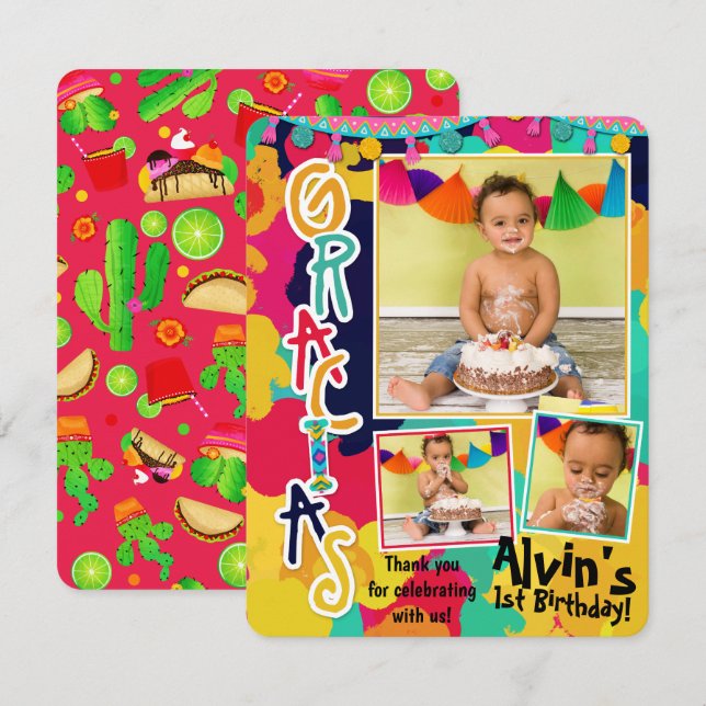 Convite Festa de Tinta Colorida Obrigado Foto de Agradecim (Frente/Verso)