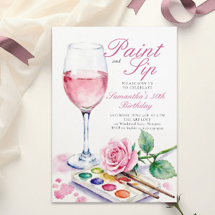 Convite Festa de Tinta e Vinho Rosa Floral 30º Aniversário