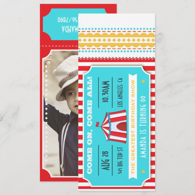 Convite Festa de Tíquetes do Partido Circus Kids adiciona  (Frente/Verso)