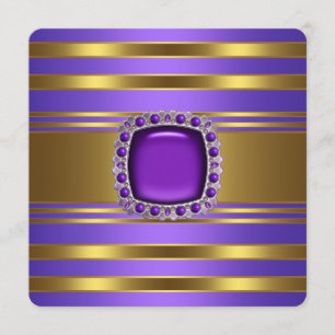 Convite Festa de Todas as Ocasiações Roxo e Dourado