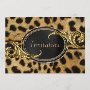 Convite Festa de Todas as Ocasiao Leopardo Ouro Preto