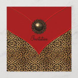 Convite Festa de Todas as Ocasiões Joia Vermelha Leopardo