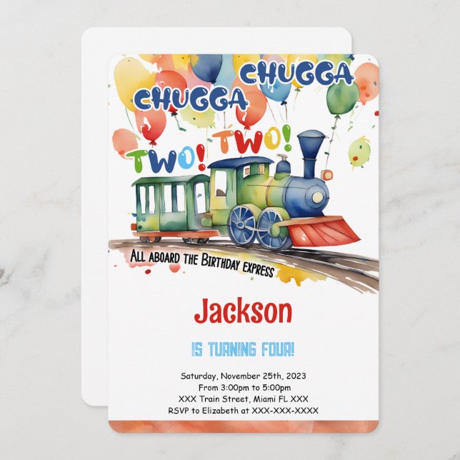 Convite Festa de Trem de 4º Aniversário (Frente/Verso)