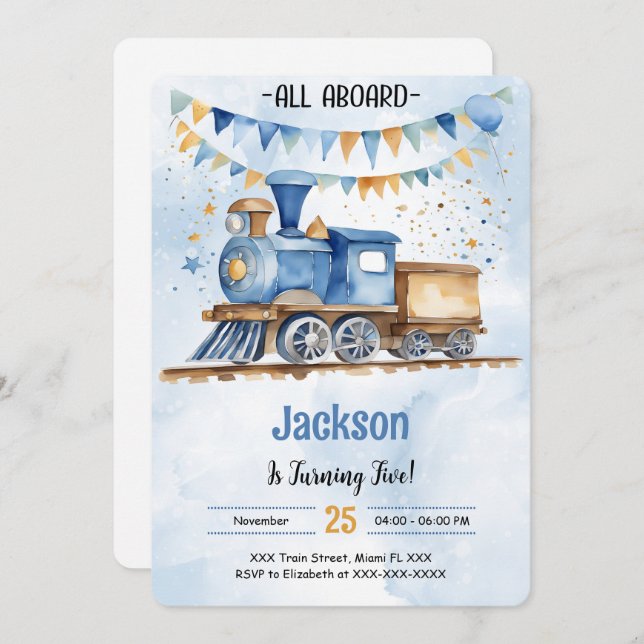 Convite Festa de Trem de Aniversário de 5 anos (Frente/Verso)
