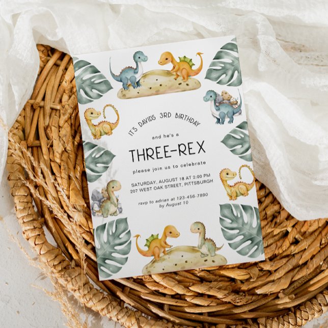 Convite Festa de Três Rex, 3° Aniversário do Dinossauro Bo (Criador carregado)