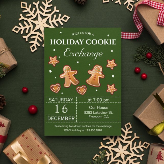 Convite Festa de Troca de Biscoitos de Natal com Foco Verd (Criador carregado)