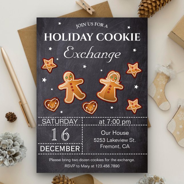 Convite Festa de Troca de Biscoitos de Natal no Quadro Neg (Criador carregado)