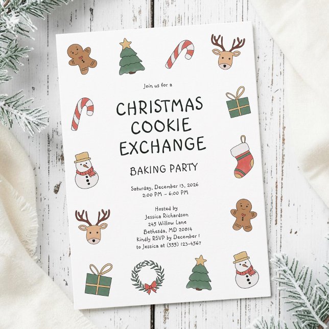 Convite Festa de Troca de Bolinhos de Natal (Festive Christmas Cookie Exchange Baking Party Invitation)