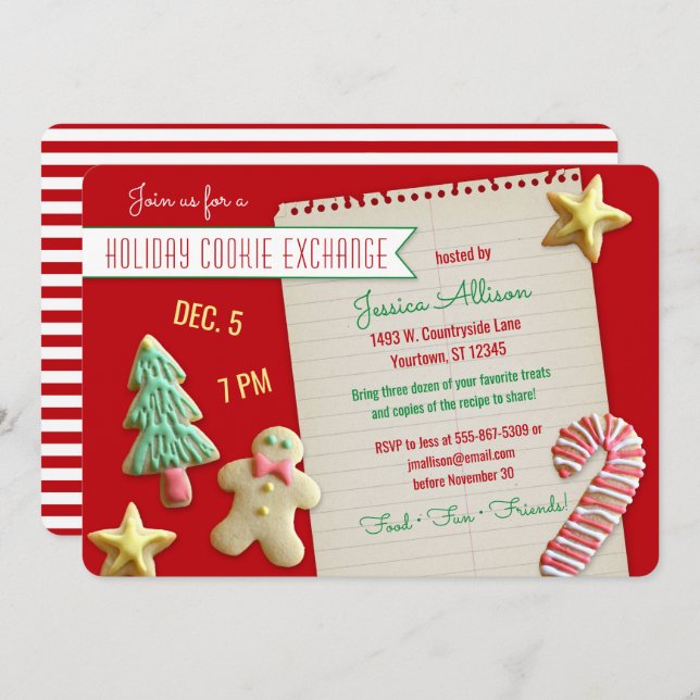 Convite Festa de Troca de Cookies de Férias (Frente/Verso)
