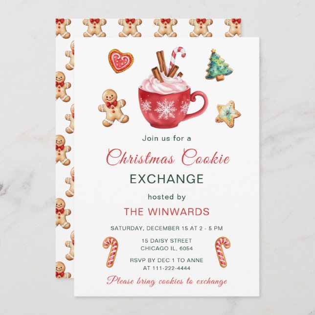 Convite Festa de Troca de Cookies de Natal (Frente/Verso)