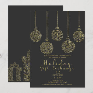Convite Festa de Troca de Presentes de Férias Gold & Charc