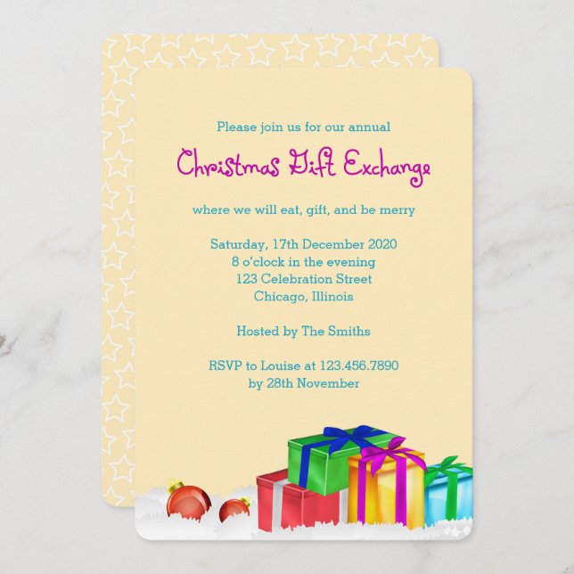 Convite Festa de troca de presentes de Natal (Frente/Verso)