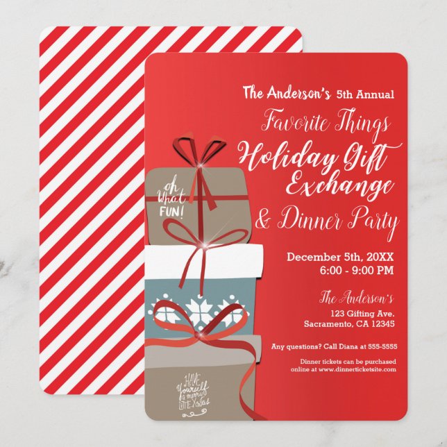 Convite Festa de Troca de Presentes de Natal das Coisas Fa (Frente/Verso)