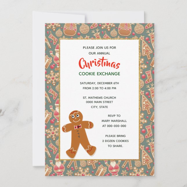 Convite Festa de Trocas de Biscoitos de Natal em Estilo Re (Frente)