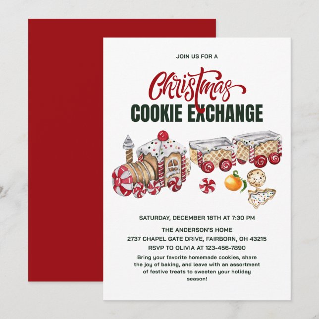 Convite Festa de Trocas de Biscoitos de Trem de Natal (Frente/Verso)