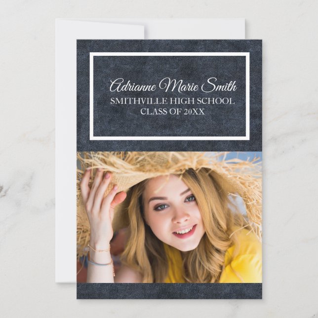 Convite Festa de Tronco de Graduação de Fotos Azul e Branc (Frente)