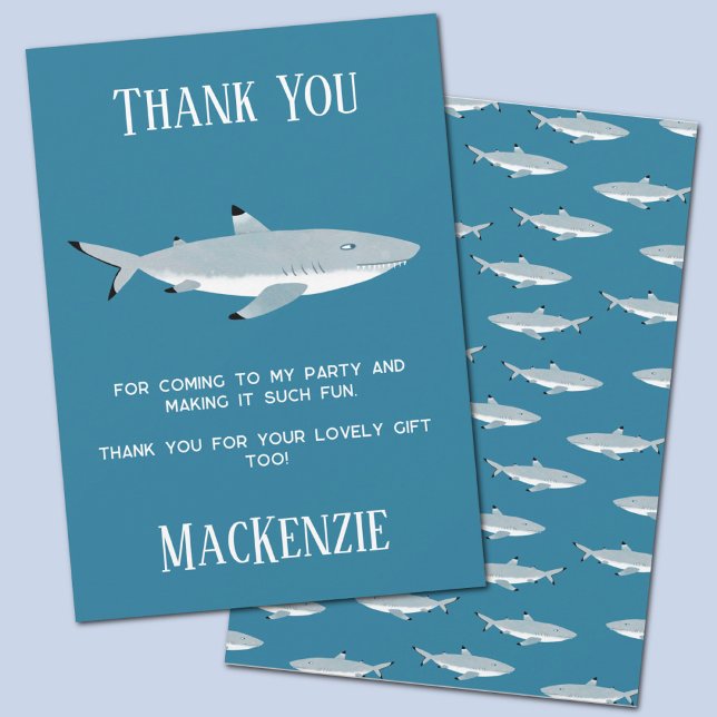 Convite Festa de Tubarão-Submarino Muito Obrigado (Fun underwater shark themed birthday party thank you card)