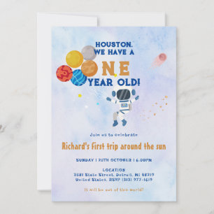 Convite Festa de Um Aninho Astronauta Espaço Crianças