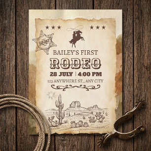 Convite Festa de Um Aniversário de Rodeio Western Vintage