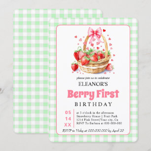 Convite Festa de um ano de Cute Berry morangos para menina