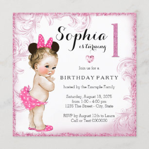 Convite Festa de um ano de meninas redemoinho rosa