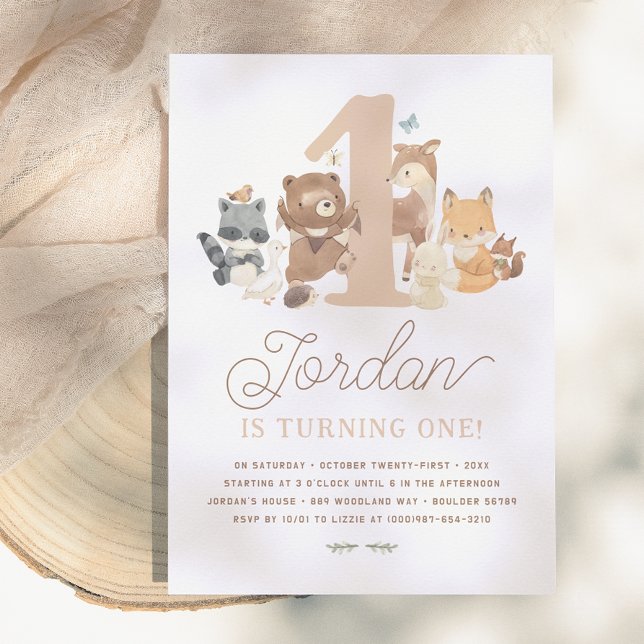 Convite Festa de Um Ano dos Animais da Floresta (Criador carregado)