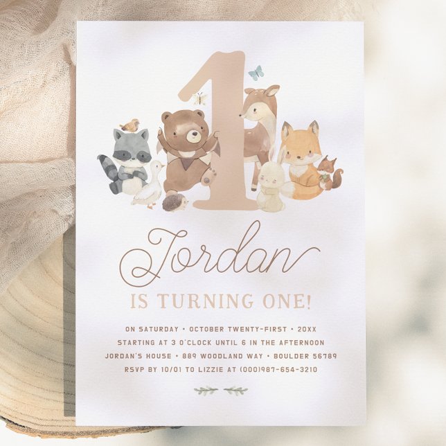 Convite Festa de Um Ano dos Animais da Floresta (Criador carregado)