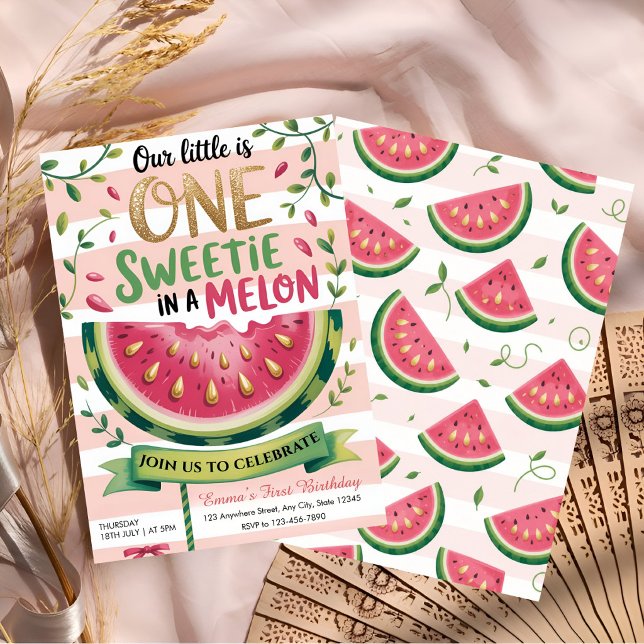 Convite Festa de um ano 'One in a Melon' (Criador carregado)
