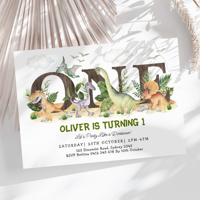 Convite Festa de um primeiro aniversario de Dinossauro Cên (Criador carregado)