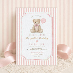 Convite Festa de Urso Teddy de Primeiro Aniversário com Li
