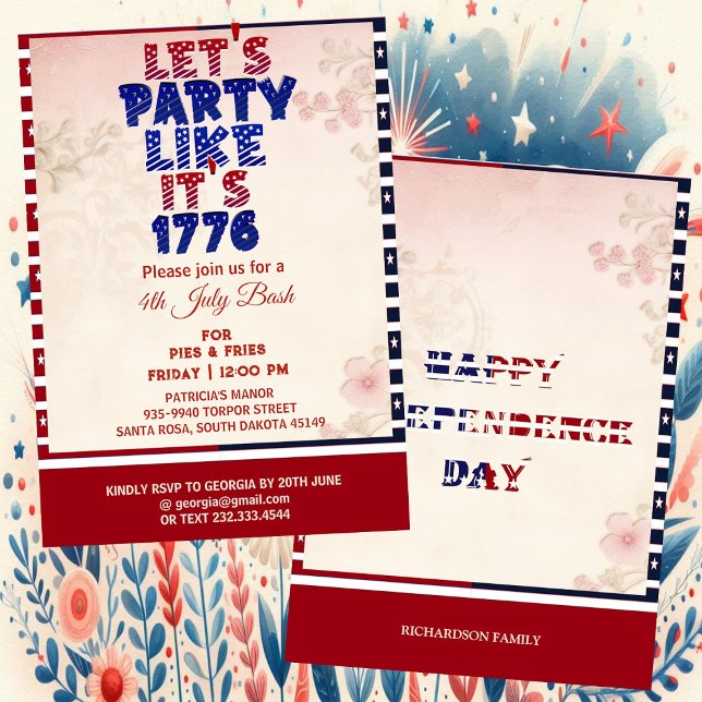 Convite Festa de vamos como se fosse 1776 Chique 4 de julh (Let's Party Like It's 1776 Shabby Chic 4th July Invitation)