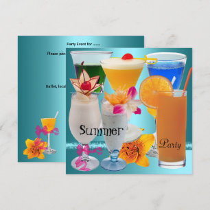Convite Festa de Verão Azul Tropical Drinks Coquetel