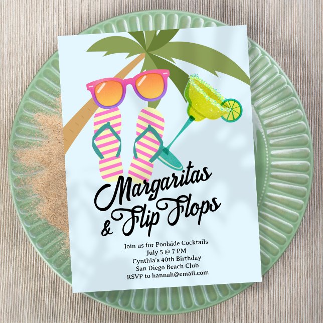 Convite Festa de Verão com Margaritas e Chinelos (Criador carregado)