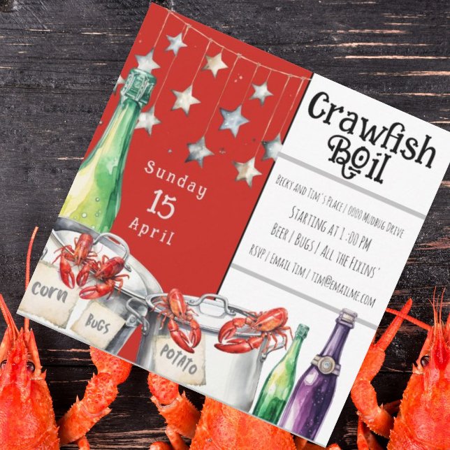 Convite Festa de Verão de Brawfish Diversão (Crawfish boil spring and summer party invites for you to customize and send to friends and neigbhors)