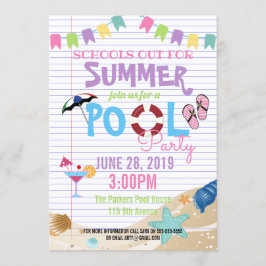 Convite festa de verão de encerramento das aulas na piscin