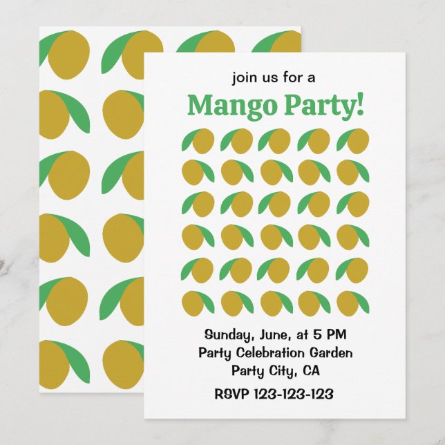 Convite Festa de Verão de Fruta Tropical de Mango (Frente/Verso)