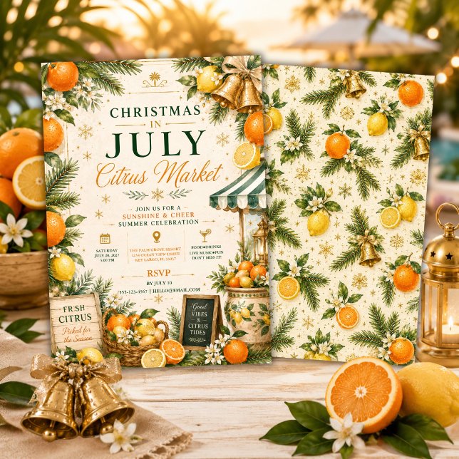 Convite Festa de Verão de Natal em Julho com Citrinos (Criador carregado)